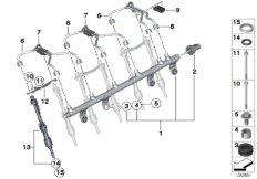 Магистраль Rail/форсунка/провод для BMW F12N 640i N55 (схема запасных частей)