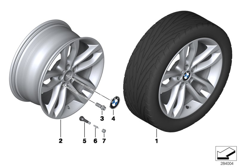Л/c диск BMW со сдвоенными спиц.диз. 424 для BMW E71 X6 30dX M57N2 (схема запчастей)