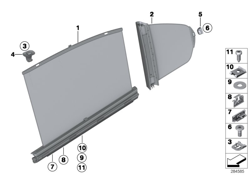 Солнецезащитная штора окна двери Зд для BMW F31 320iX N20 (схема запчастей)