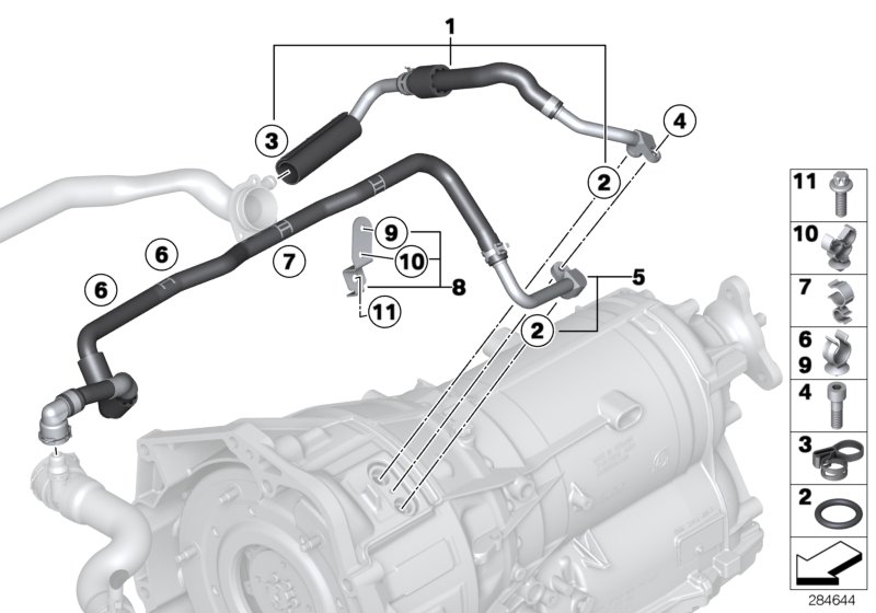 Контур системы охлаждения электромашины для BMW F10 Hybrid 5 N55 (схема запчастей)