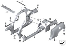 Детали бокового каркаса для MINI R58 Coop.S JCW N18 (схема запасных частей)