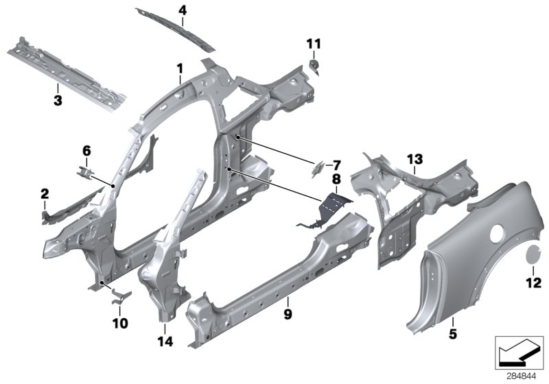 Детали бокового каркаса для BMW R58 Cooper SD N47N (схема запчастей)