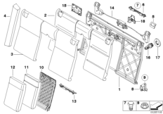 Набивка и обивка базового сиденья Зд для BMW E93 330d M57N2 (схема запасных частей)
