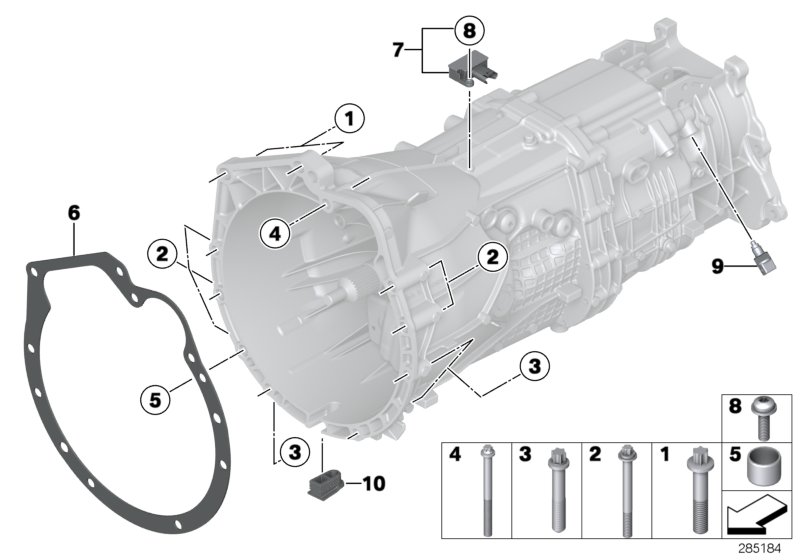 Дополнительные элементы КПП/крепление для BMW F30 320iX N20 (схема запчастей)