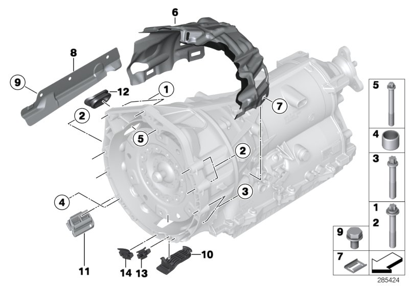 Крепление коробки передач для BMW F36 435i N55 (схема запчастей)
