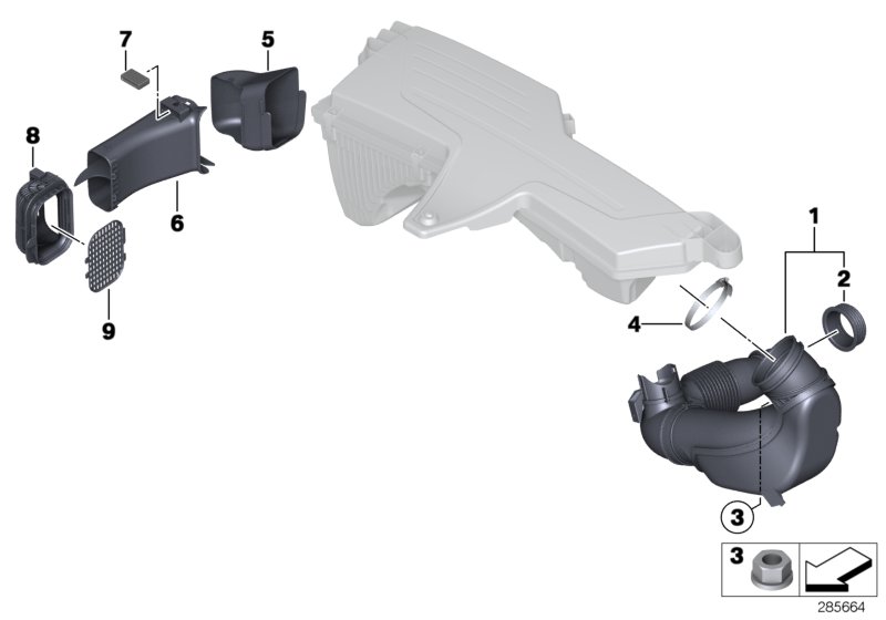 Воздуховод глушителя шума всасывания для BMW F33 428i N26 (схема запчастей)