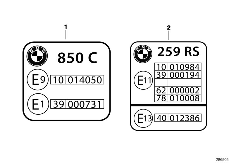 Шильдик "Ece Pruefzeichen" для BMW 259S R 1100 RS 93 (0411,0416) 0 (схема запчастей)