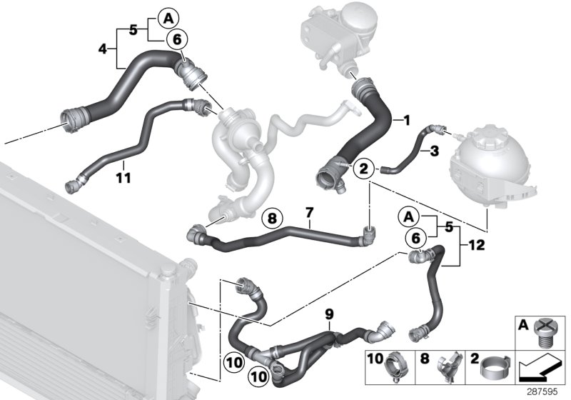 Шланги системы охлаждения для BMW F20 125i N20 (схема запчастей)