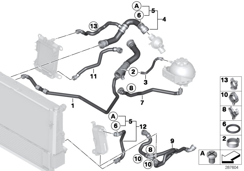 Шланги системы охлаждения для BMW F33 428i N26 (схема запчастей)