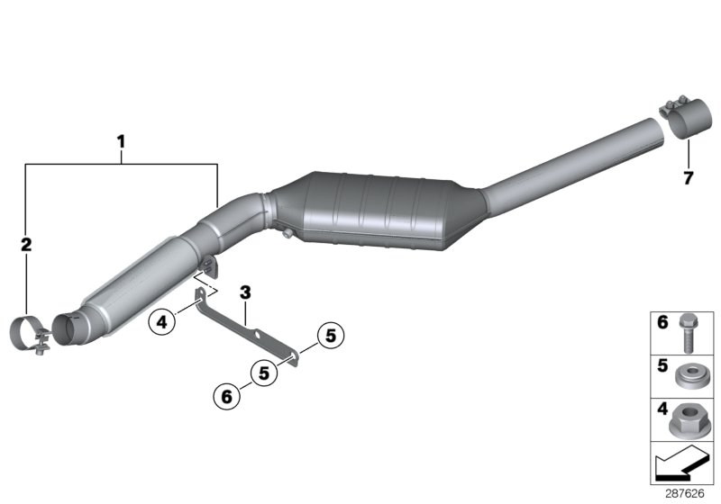 Катализатор/передний доп.глушитель для BMW E83N X3 3.0sd M57N2 (схема запчастей)