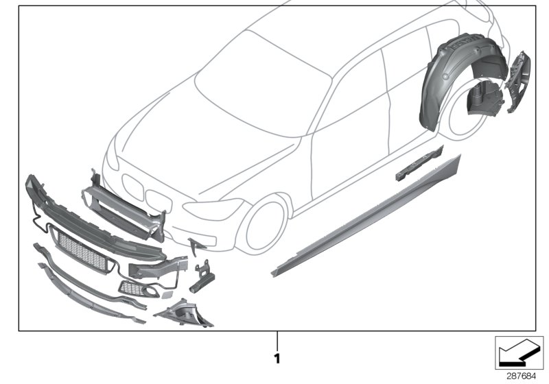 К-т доосн.аэродинамическим к-том в M-ст. для BMW F20 116i N13 (схема запчастей)