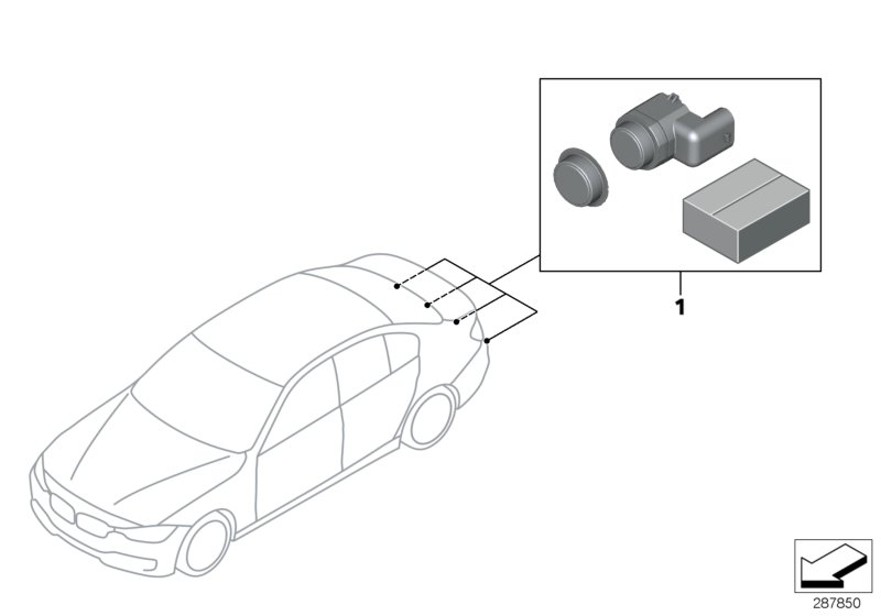 Комплект дооснащения PDC Зд для BMW F36 420i B48 (схема запчастей)