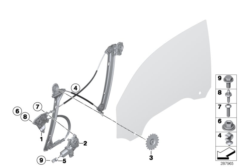 Механизм перемещения стекла двери Пд для BMW F21N 118i N13 (схема запчастей)