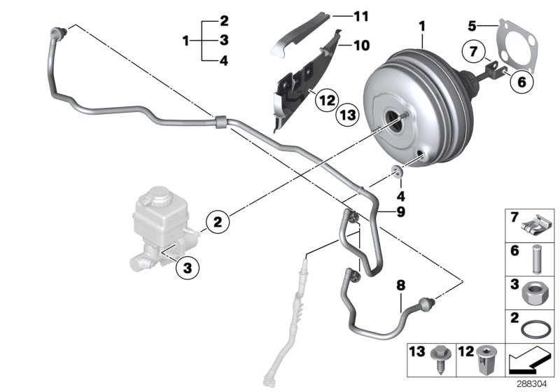 Вакуумный усилитель тормозов для BMW F16 X6 M50dX N57X (схема запчастей)