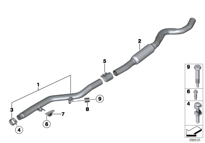 Передний дополнительный глушитель для BMW F20N 125i N20 (схема запчастей)