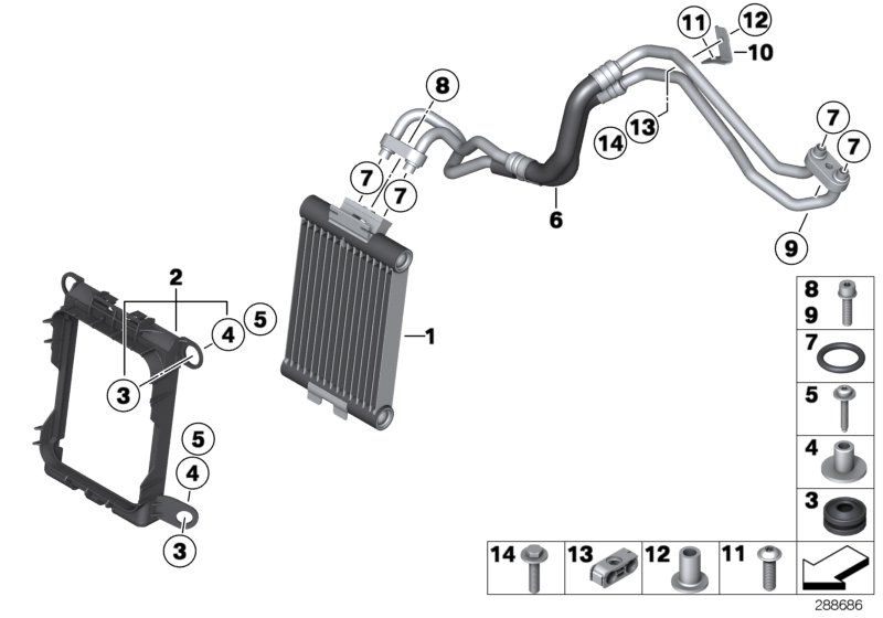 Маслян.радиатор/трубопр.масл.радиатора для BMW F23 M235i N55 (схема запчастей)