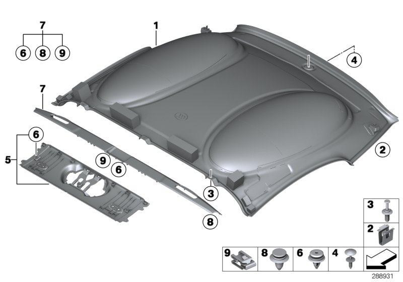 Потолок для BMW R58 Cooper S N18 (схема запчастей)