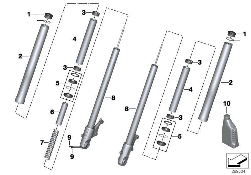 Детали телескопической вилки для BMW K18 C 600 Sport (0131, 0132) 0 (схема запчастей)
