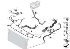 Шланги системы охлаждения для BMW F30 320d ed N47N (схема запасных частей)