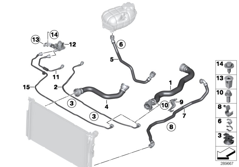 Шланги системы охлаждения для BMW F20 120dX N47N (схема запчастей)