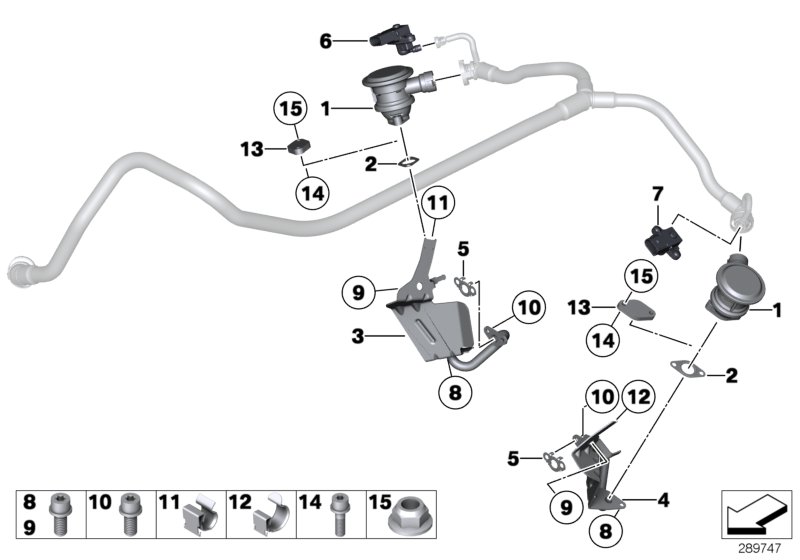 Трубопроводы системы нейтрализации ОГ для BMW F02 760Li N74 (схема запчастей)