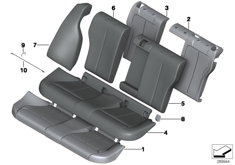 Набивка и обивка базового сиденья Зд для BMW F31N 330i B48 (схема запчастей)