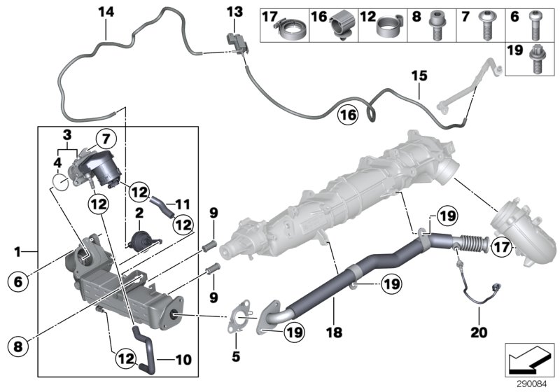 Система нейтрализации ОГ, охлаждение для BMW F11N M550dX N57X (схема запчастей)