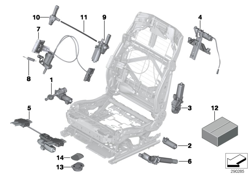 Сиденье Пд, э/оборудование и приводы для BMW F11 525d N57 (схема запчастей)