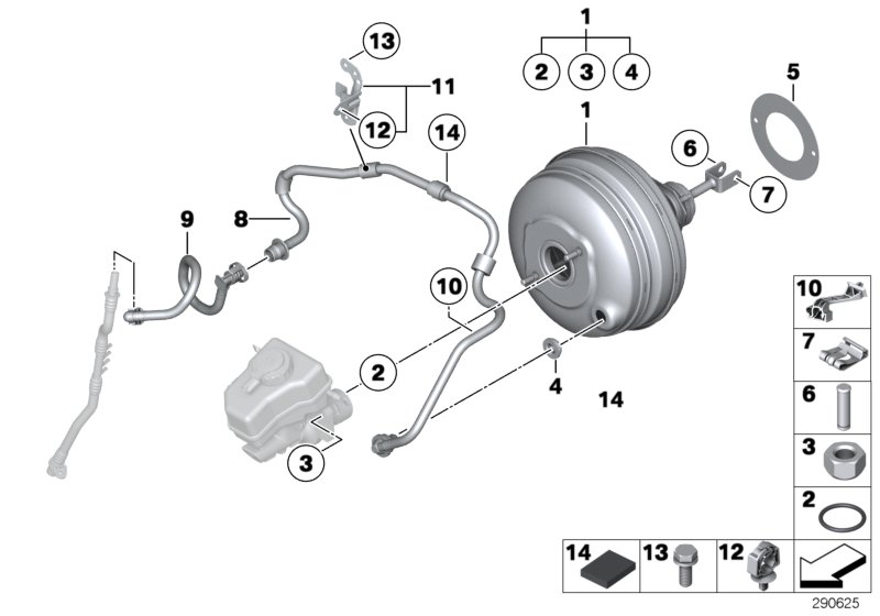 Вакуумный усилитель тормозов для BMW F02N 750LdX N57X (схема запчастей)