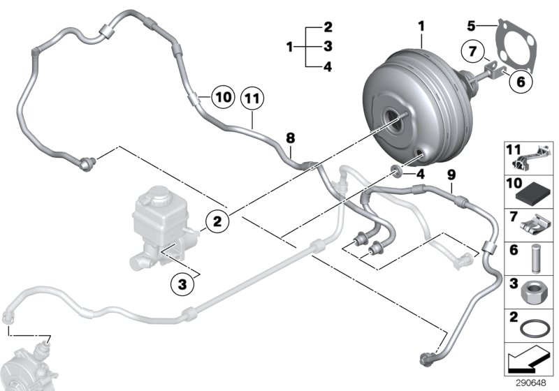 Вакуумный усилитель тормозов для BMW F02 760Li N74 (схема запчастей)
