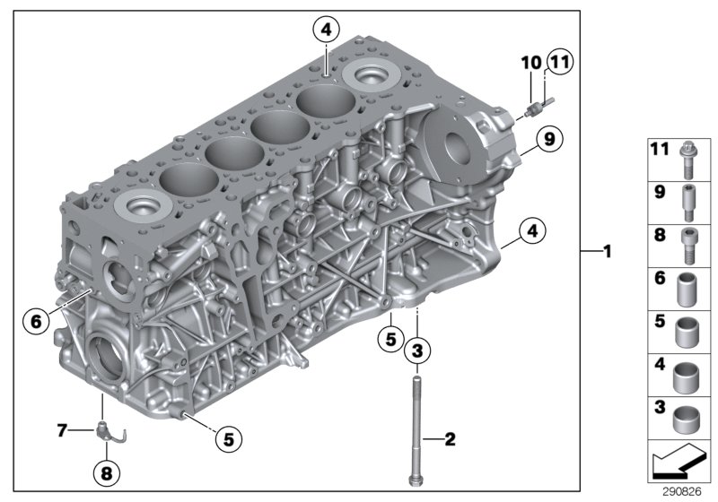 Блок-картер двигателя для BMW E70N X5 M50dX N57X (схема запчастей)