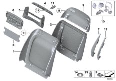 Накладки спинки переднего сиденья для BMW F02 730Li N52N (схема запасных частей)