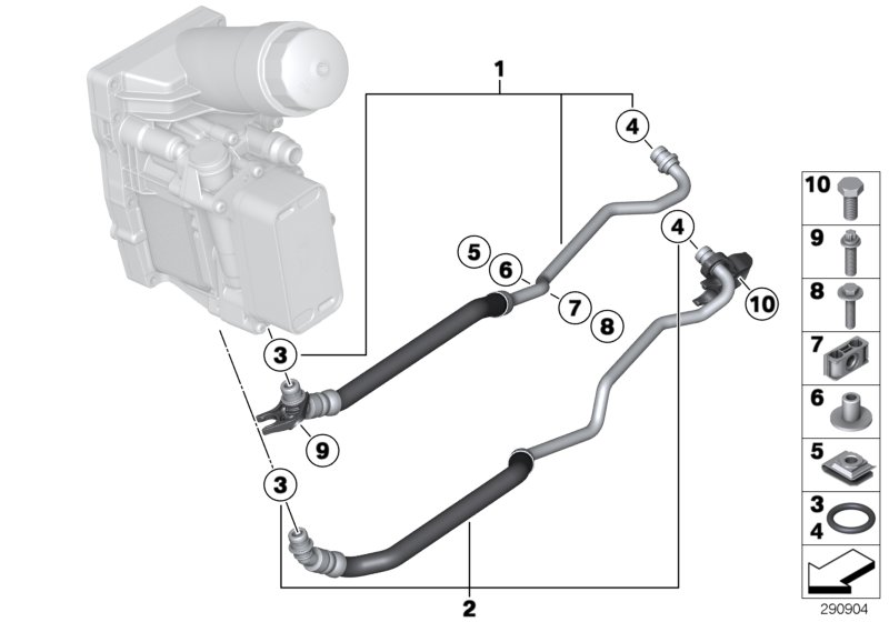 Трубопровод радиатора охл.масла КПП для BMW F10 M550dX N57X (схема запчастей)