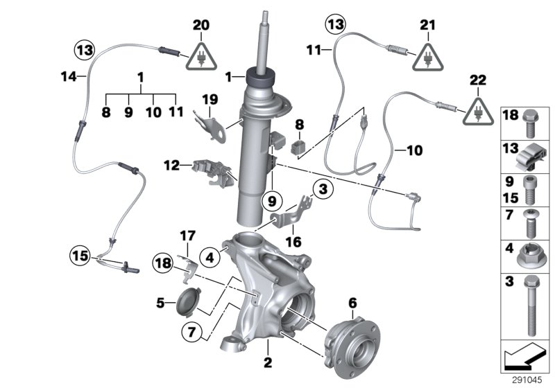 Стойка амортизатора Пд EDC/доп.элементы для BMW F25 X3 18d N47N (схема запчастей)