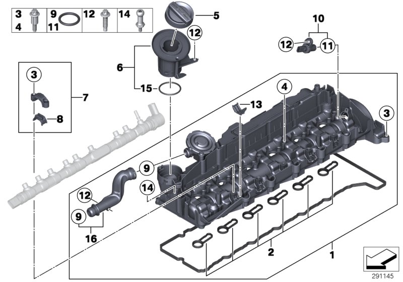 Крышка головки блока цилиндров для BMW F11N M550dX N57X (схема запчастей)