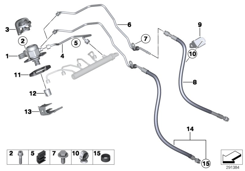 Насос высокого давления/трубопроводы для BMW F34 320i N20 (схема запчастей)