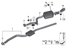 Система выпуска ОГ Зд для BMW E84 X1 20dX N47N (схема запасных частей)