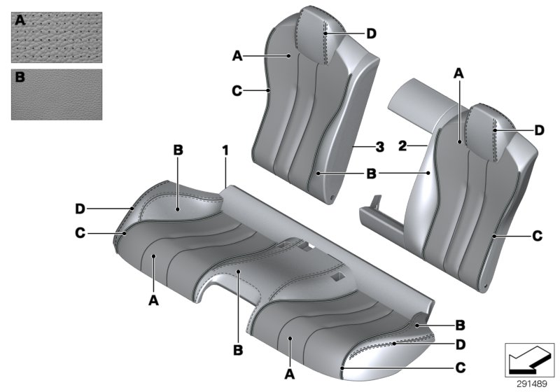 Инд.обивка заднего сиденья, климат-кожа для BMW F06N 650i N63N (схема запчастей)