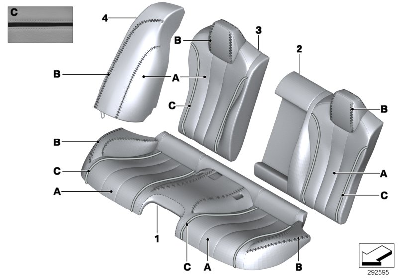 Кожаная обивка Зд сиденья Individual для BMW F06 640iX N55 (схема запчастей)