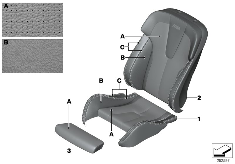 Обивка Indi. м/ф сиденье вент. M-стиль для BMW F06N M6 S63N (схема запчастей)
