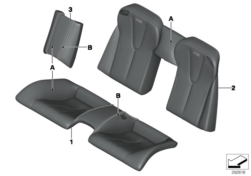 Кожаная обивка Зд сиденья Individual для BMW F12 M6 S63N (схема запчастей)