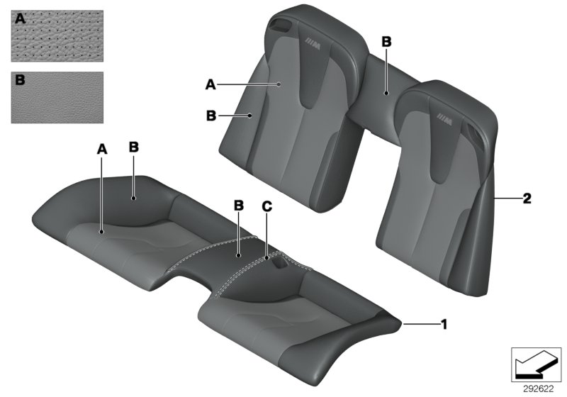 Инд.обивка заднего сиденья, климат-кожа для BMW F12 M6 S63N (схема запчастей)