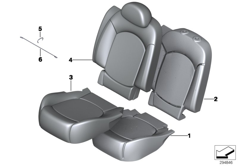 Набивка и обивка задн.сид.,люк в спинке для MINI R61 Cooper S N18 (схема запчастей)