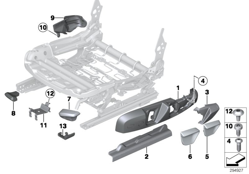 Сиденье Пд накладки сиденья для BMW F32N 420iX B48 (схема запчастей)