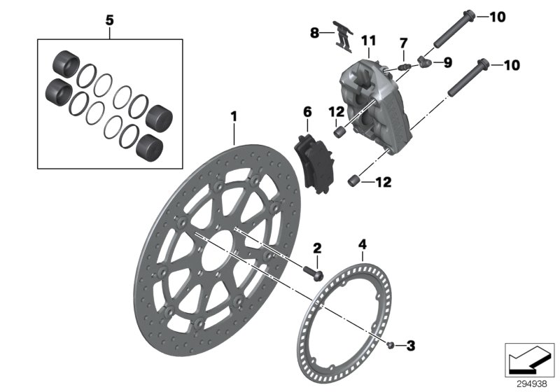 Тормозной механизм переднего колеса для BMW K42 HP4 (0D01, 0D11) 0 (схема запчастей)
