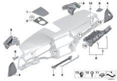 Доп.элементы панели приборов Вх для BMW F03 750LiS N63 (схема запасных частей)