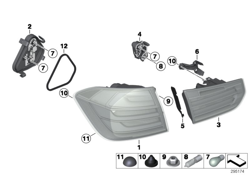 Блок задних фонарей для BMW F30 320dX N47N (схема запчастей)