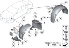 Защитный кожух колесной ниши для BMW F02N 750Li N63N (схема запасных частей)