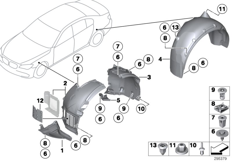 Защитный кожух колесной ниши для BMW F02N 760Li N74 (схема запчастей)