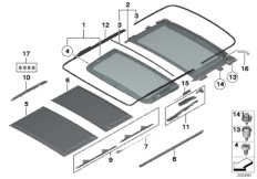 Механизм панорамной крыши для BMW F25 X3 28iX N20 (схема запасных частей)